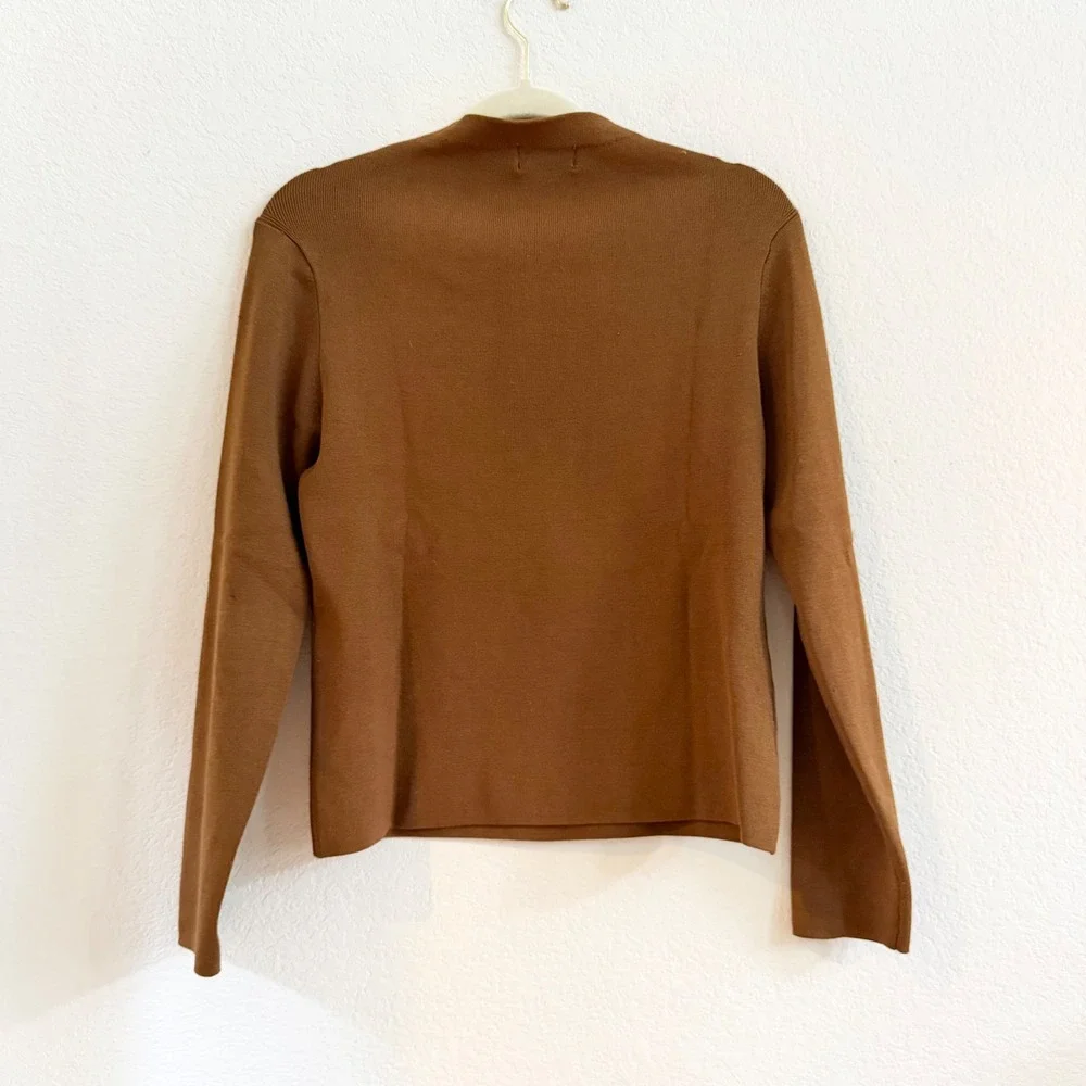Coldwater Creek Womens Small Brown‎ Silk Blend Square Neck Long Sleeve Sweater
